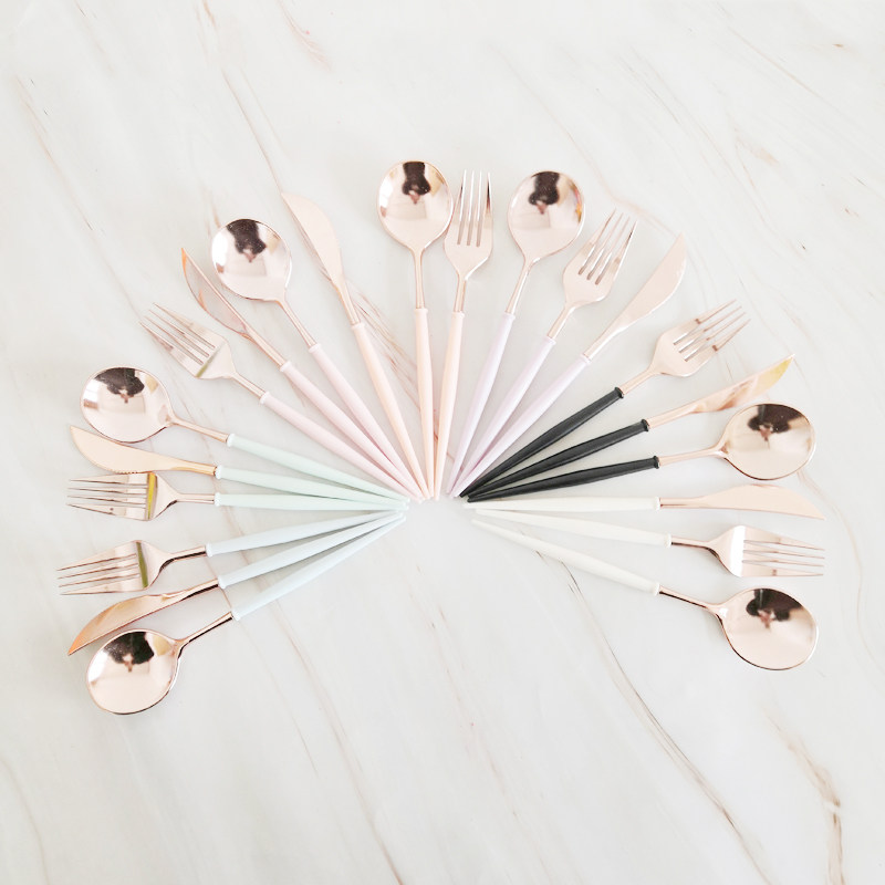 20cm rose gold plastic cutlery spoon three-piece set children's cake small fork small spoon picnic tableware set