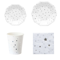 Hot silver five-pointed star paper plate paper cup childrens birthday party disposable bronzing silver tableware cake plate