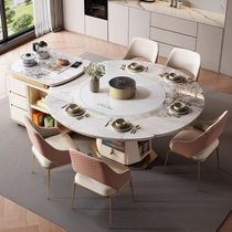 Slate island dining table integrated household retractable folding square and round dual-purpose induction cooker marble multi-functional dining table