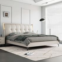 Leather art bed Italian style master bed modern simple double bed 1 8m storage wedding bed sensor light genuine leather soft bed