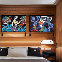 Bed and breakfast decorative fabric hanging painting horizontal version of the national style character hanging cloth Guest room bedroom bedside hall background cloth tapestry