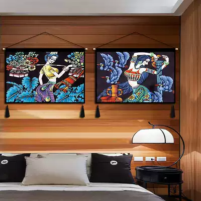 Homestay decoration fabric hanging painting horizontal version of ethnic characters hanging cloth room bedroom bedside Hall background cloth tapestry