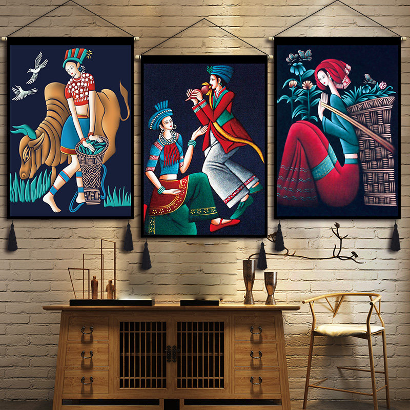Folk Dormitory Decoration Hung Bu Ethnic Wind Yunnan Figure Hung Painting Hotel Hotel Guest Bedroom Living Room Fabric Tapestry Tapestry Tapestry
