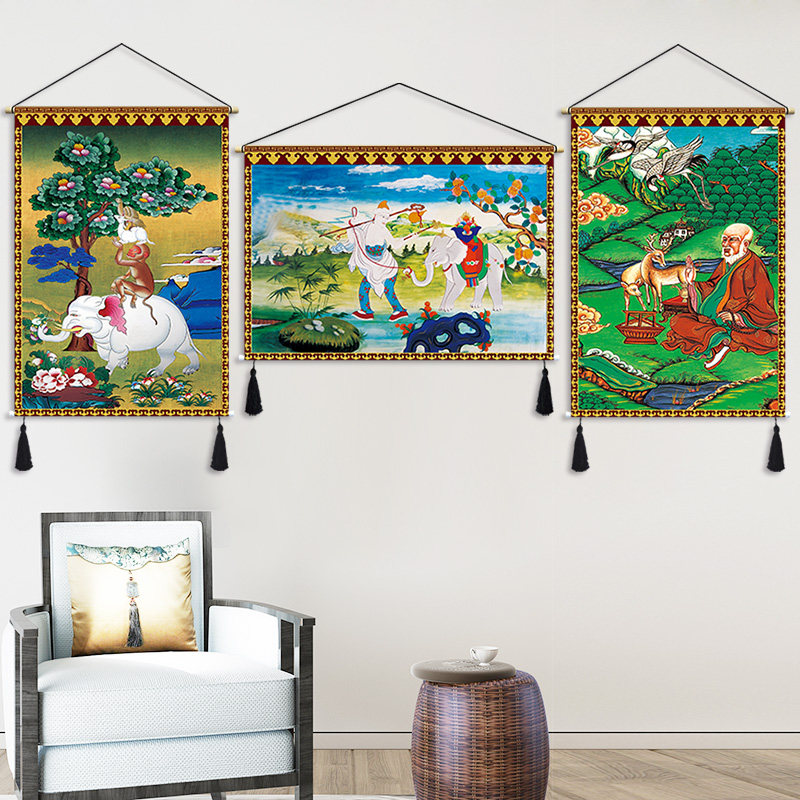 Tibet Auspicious Four Jui Longevity Six Bao Hung Painting Hanging Room Room Room Background Wall Decoration Cloth Art Painting Wall Blanket Tapestry Tapestry