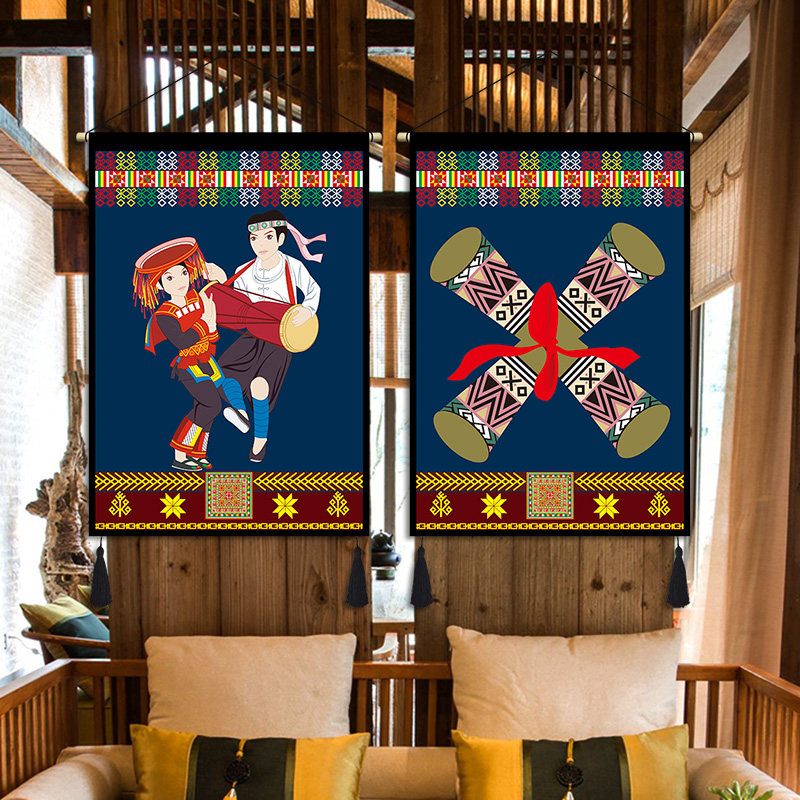 Yao Guangxi 12 ethnic minorities cloth hanging painting dining room hotel homestay school decorative cloth painting tapestry
