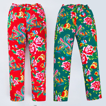 Northeast large flower cloth pure cotton cotton pants winter adult men and women high waist loose thickening warm pants performance clothes