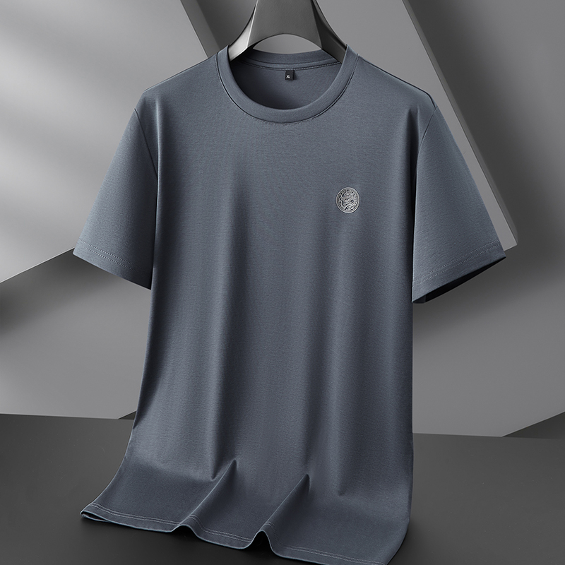 140kg Plus-Size Men's Short-Sleeve T-Shirt, Large Size, Round Neck, Solid Color Top, Extra Large, Loose Fit, Casual, Liquid Ammonia Cotton T-Shirt