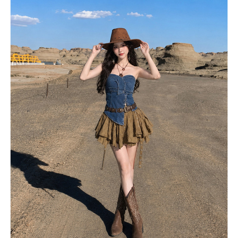 Yoyo LAOSHU Xinjiang Travel Outfit, Grassland, Northwest Wasteland Style, Cool and Edgy Sister Outfit Dress Yoyo LAOSHU Xinjiang Travel Outfit, Grassland, Northwest Wasteland Style, Cool and Edgy Sister Outfit Dress
