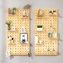Customized hole board wooden Nordic solid wood non-perforated background wall desktop desk storage balcony wall shelf