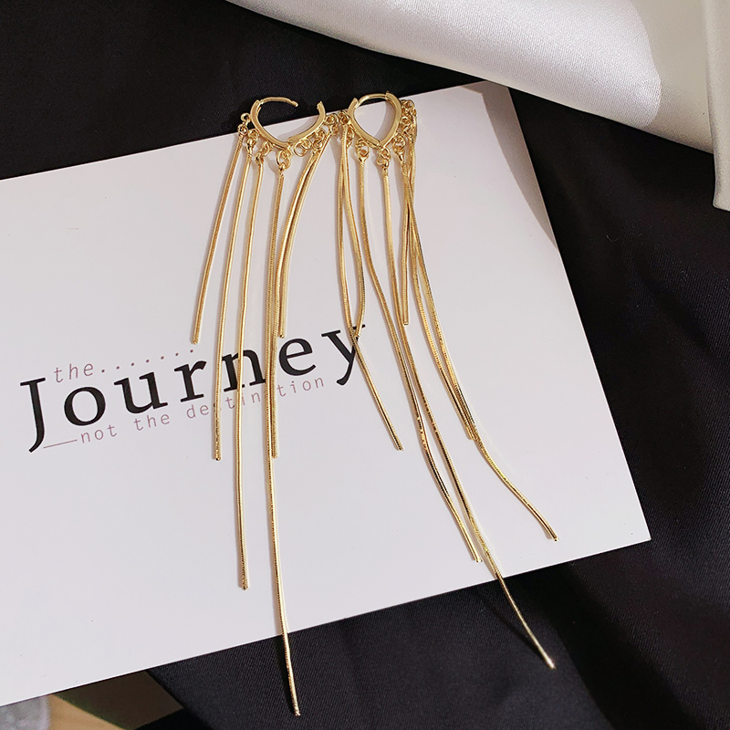 Personality long version exaggerated tassel earrings female face thin ear jewelry net celebrity celebrity style high-end sense ear acupuncture