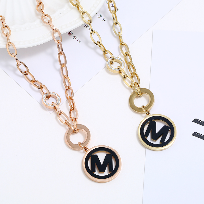 South Korea's Dongdaemun Net Red Simple Titanium Steel Thick Chain M Letter Pendant Fashion Personality Temperament Short Versatile Necklace