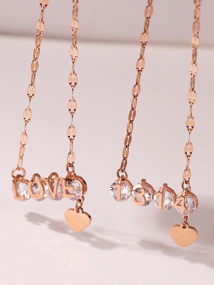 Japan and South Korea's new trendy titanium steel 1314 letters LOVE rose gold necklace female net celebrity with the same fashion does not fade pendant
