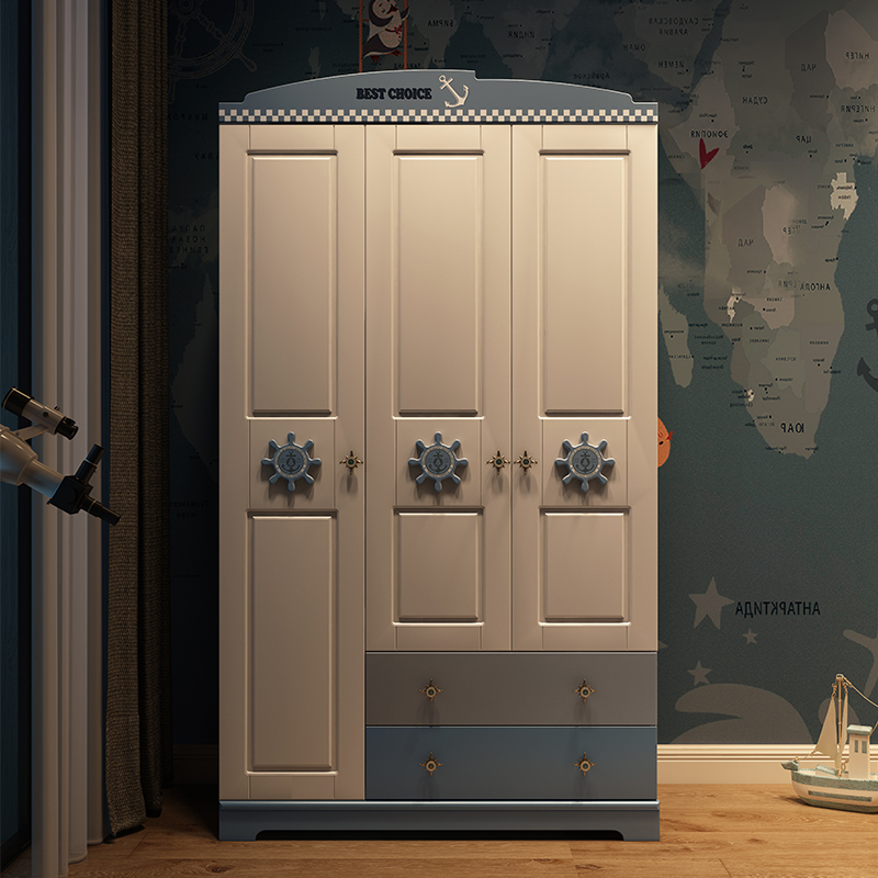 Children's wardrobe home bedroom children's wardrobe wardrobe baby economy boy solid wood three-door wardrobe storage cabinet