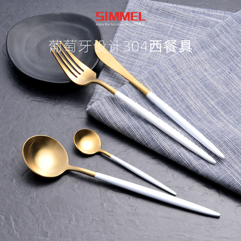 ins wind Nordic upscale Portugal Design 304 Stainless Steel Steak Knife Fork Spoon West Cutlery Sets