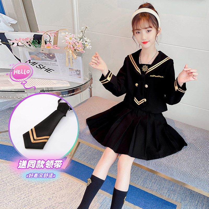 Girls autumn suit skirt 2022 new Western style children's college style girl JK skirt net red dress autumn