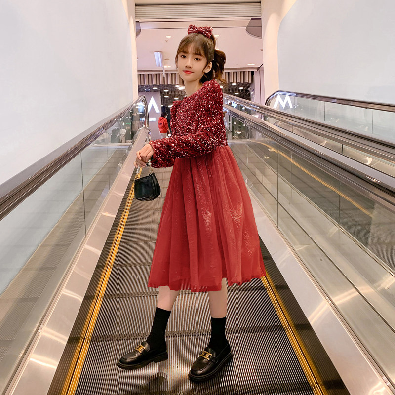 Girls skirt autumn style 2022 new Western style autumn thickening dress children's suit fashion mesh princess skirt