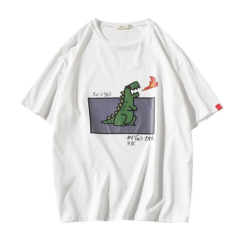 Летний мультяшный динозавр, трендовая футболка с коротким рукавом в стиле хип-хоп, большой размер
