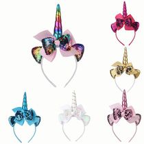 Childrens Day performance Rainbow Sequins Unicorn Headhoop Birthday Party Photo Parent-Child Princess Headwear Unicorn