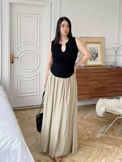 New chinese style apricot linen pleated retro slimming high-end lazy style skirt high waist covering the crotch large size slimming