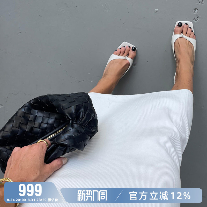 【Meng Zi Yi's Style】Spring and Summer Square-Toe Thong Mules High-Heeled Casual Crystle 【Meng Zi Yi's Style】Spring and Summer Square-Toe Thong Mules High-Heeled Casual Crystle