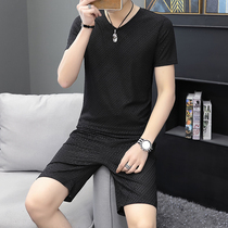 Summer ice silk casual set loose trend 2021 new shorts mens five-point pants summer short sleeve T-shirt set