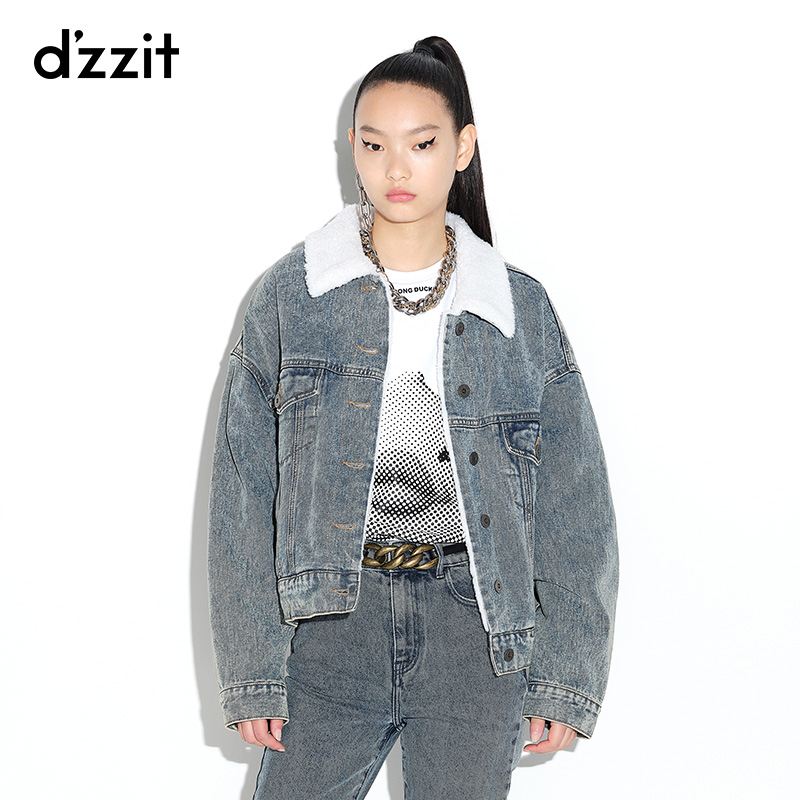 dzzit 2020 winter counters woolen denim cotton jacket women