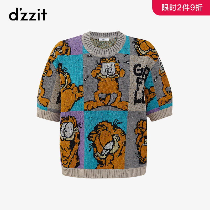 dzzit ground vegan 2021 autumn special cabinet new gaffy cat round collar knit short sleeve female 3D3E31439