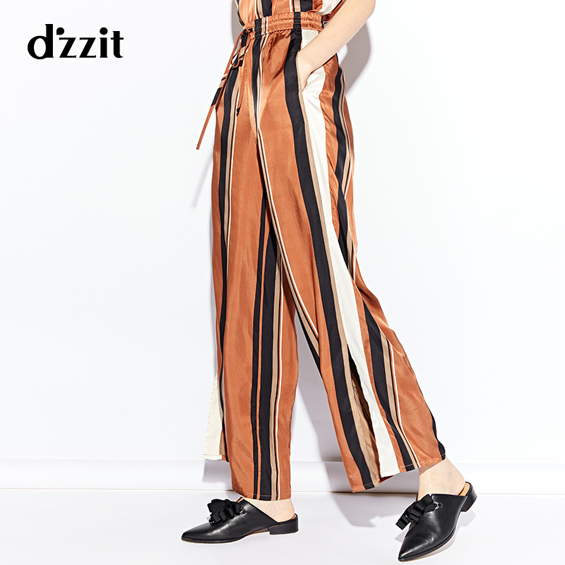 dzzit Disu 18 summer counter new retro color contrast side slit vertical striped trousers women 3F2Q4092V