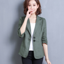 Linen blazer womens new slim fit summer cotton and linen thin casual short two-button versatile small suit top