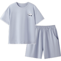 Songshan cotton shop teen home suit panda short sleeve shorts for boys and girls cotton single-way wet conductor can be worn