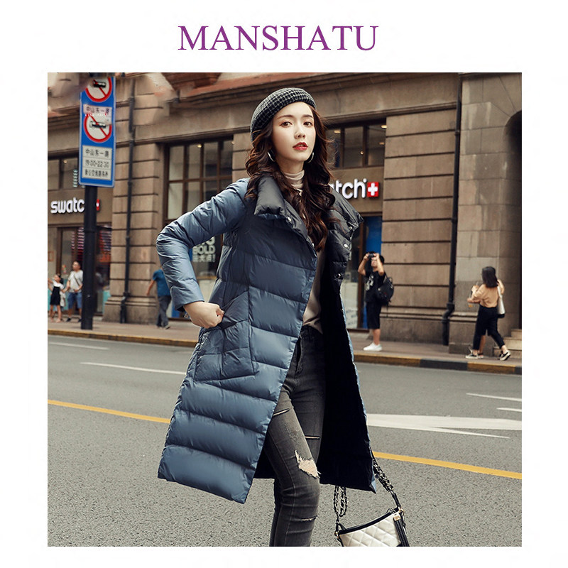 Double-sided down jacket women's mid-length version 2022 winter thin white duck down double-breasted double-breasted jacket is thin and not bloated