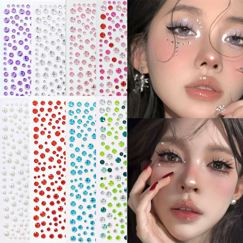 Children's Stage Makeup Performance Face Sticker Diamond Pearl Colored Rhinestone Diamond Crystal Face Decoration Self-Adhesive