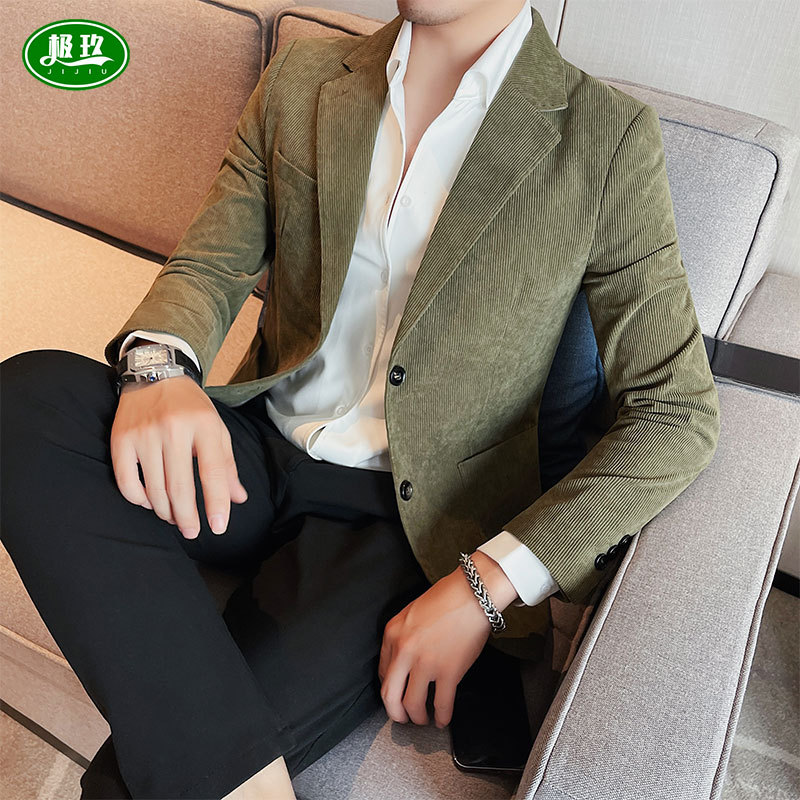 High-Quality Corduroy Blazer for Men, Slim-Fit Business Fashion Casual Single-Breasted Jacket, Stylish Casual Suit for Men