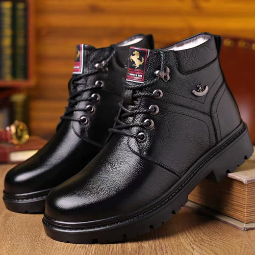 Кожаная зимняя утепленная высокая обувь, кожаные сапоги, воловья кожа, 2023, из натуральной кожи