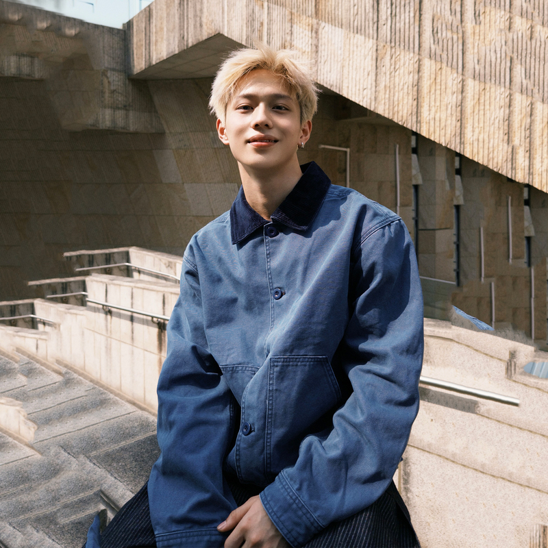 Sinonome All-Cotton Canvas Washed Vintage Corduroy Collar French Work Blue Short Wide Work Jacket Cleanfit