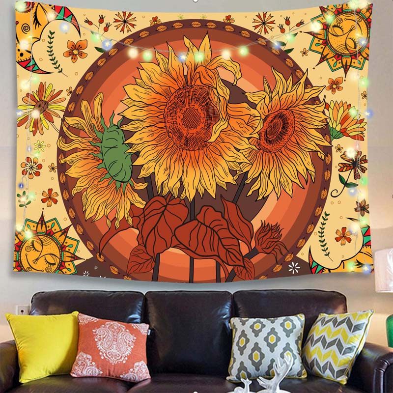 Sunflower Sun Plant Tapestry Mandolo Hanging Cloth Background Cloth Bedroom Living Room Clog Art Decor Bedside Wall Cloth