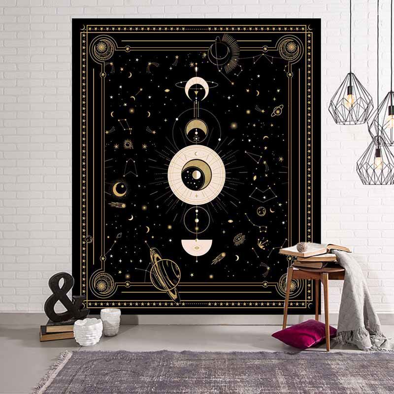 Tarot card moon sun starry night bedside dormitory background wall hanging cloth to block the background cloth sixty-four hexagram tapestry