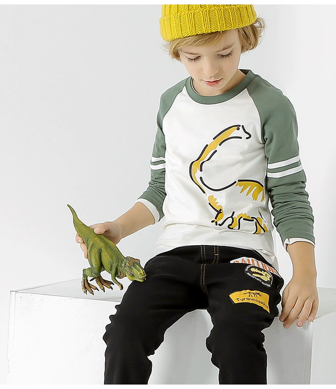 Xiaohu Baoer boy áo thun cotton nguyên chất 2018 xuân hè mới lớn áo sơ mi nữ trẻ em sơ mi dài tay áo sơ mi thủy triều