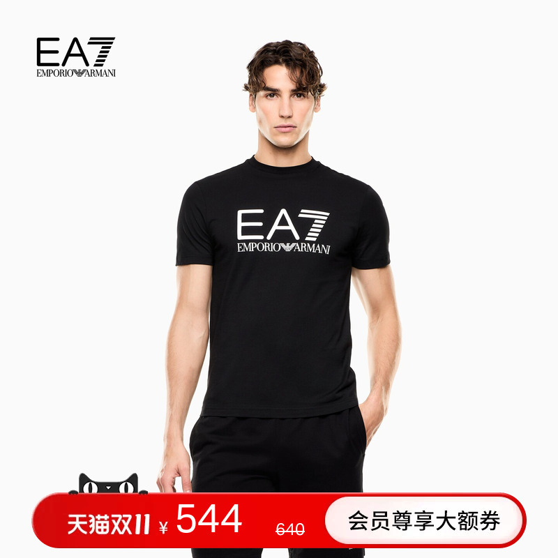 Emporio Armani/Armani Ea7/Men's and Women's Couple's Round Neck Short-Sleeved Casual Cotton T-Shirt with Printed Shoulder Design Emporio Armani/Armani Ea7/Men's and Women's Couple's Round Neck Short-Sleeved Casual Cotton T-Shirt with Printed Shoulder Design