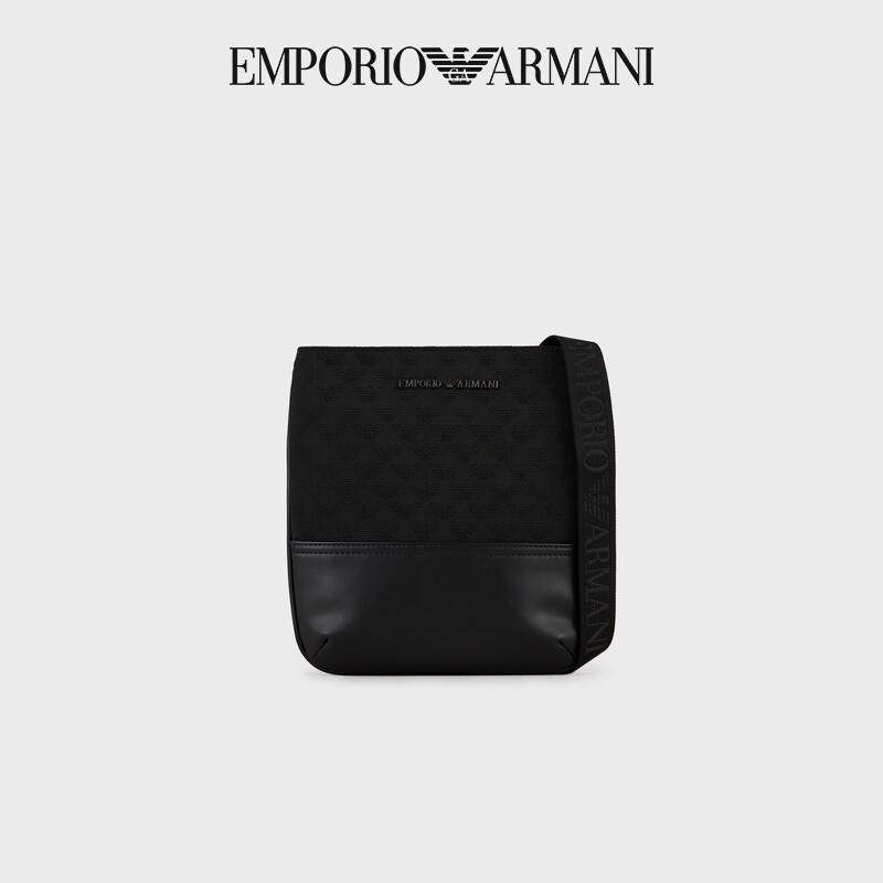 EMPORIO ARMANI Amari Men's casual black tone-body jacquard splicing wind postbag official-Taobao