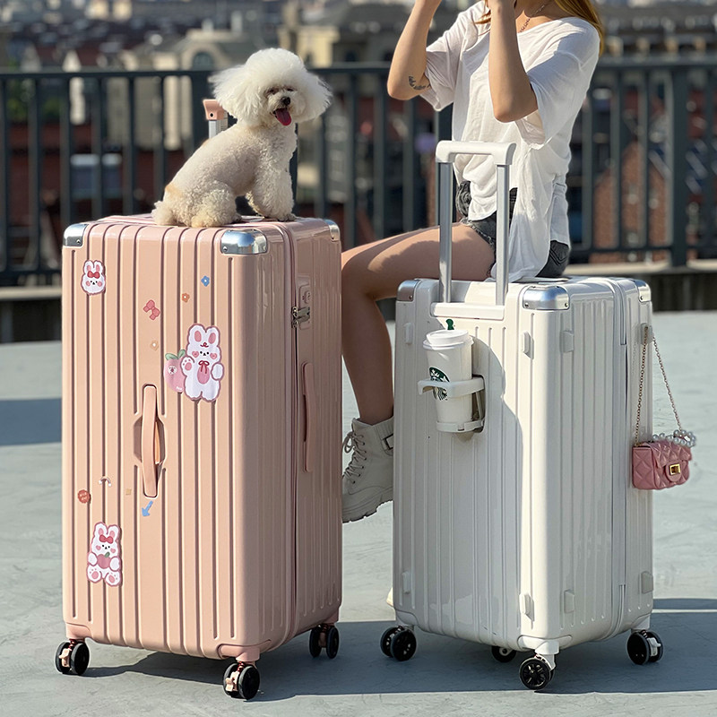 Large-capacity PC suitcase female universal wheel trolley male password travel leather case shock-absorbing brake wheel with cup holder