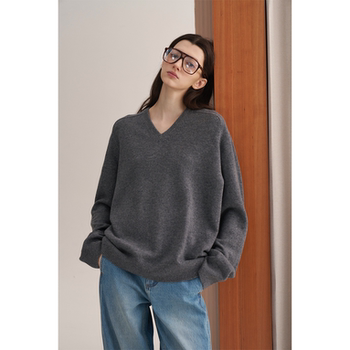 Maison cecile five colors/high weight v-neck wool knitted lazy large sweater autumn and winter top sweater