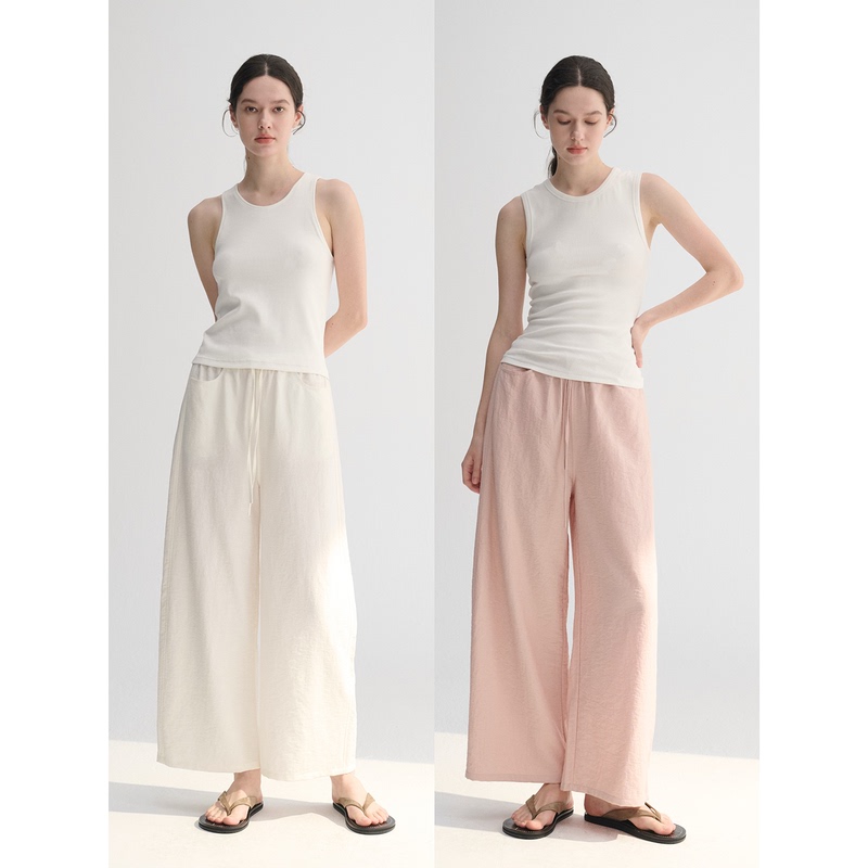 Mc Five Colors | Summer Relaxed Linen Casual Slimming Curved Elastic Waist Drawstring Wide-Leg Pants Maison Cecile Mc Five Colors | Summer Relaxed Linen Casual Slimming Curved Elastic Waist Drawstring Wide-Leg Pants Maison Cecile