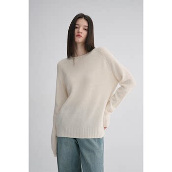 Maison cecile three colors | all-cashmere skin-friendly, soft and versatile basic loose-feeling round-neck knitted sweater