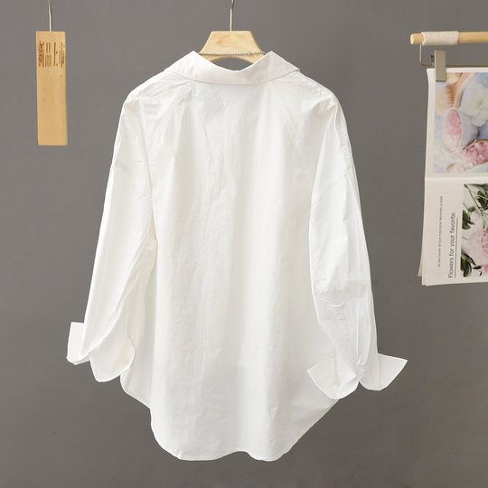 2025秋季新款简约百搭纯色衬衫上衣女装宽松衬衣春秋纯棉外套开衫