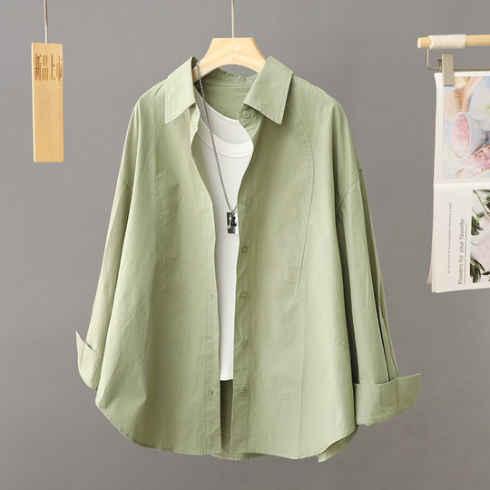 2025秋季新款简约百搭纯色衬衫上衣女装宽松衬衣春秋纯棉外套开衫