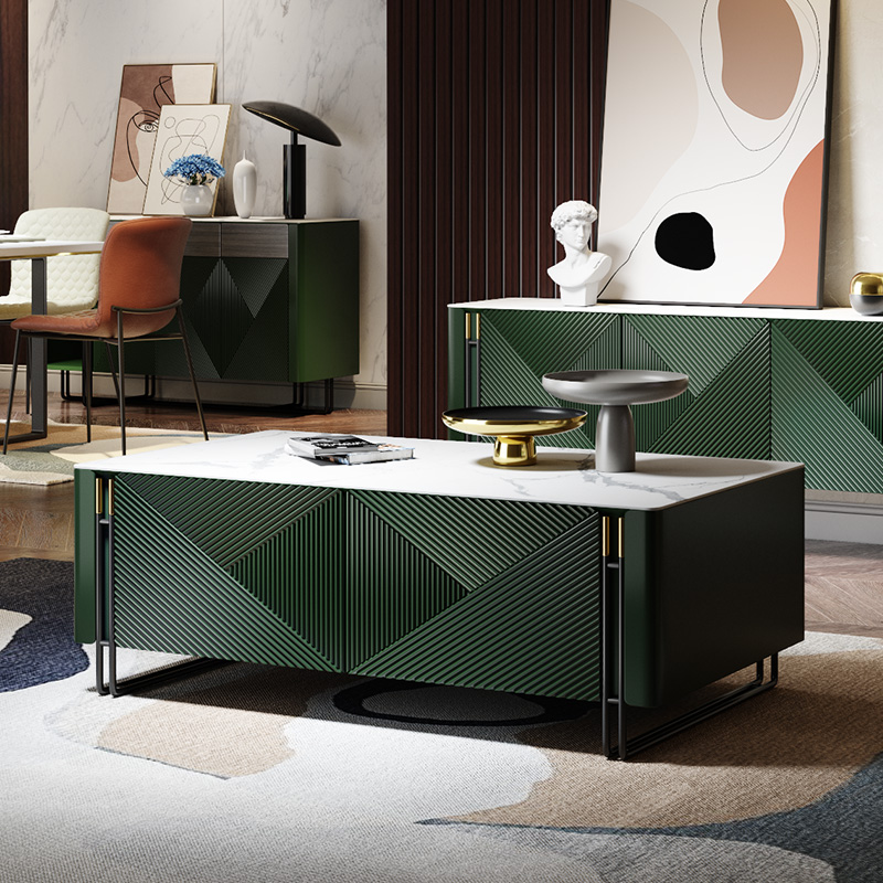 Italian Style Light Extravagant Tea Table Land Cabinet Combination Modern Minima Nordic Style Living Room Creative Ink green rock plate tea table