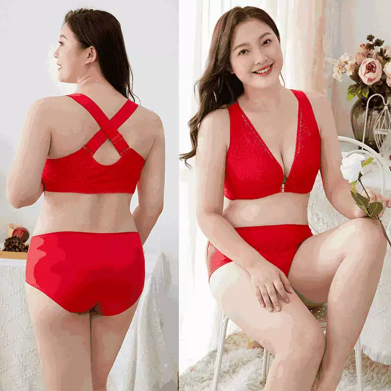 Fat MM plus size không có vòng thép khóa trước tập hợp vẻ đẹp trở lại siêu mỏng áo lót cúp ngực loại áo ngực 95 - Áo ngực không dây