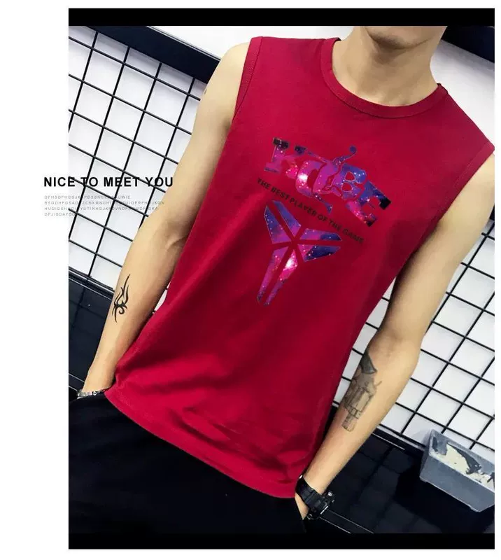 Áo thun cotton nam không tay XL áo dài ngang vai mỏng phần thể thao áo bóng rổ XL rộng vai vest thủy triều áo khoác ghi lê nam