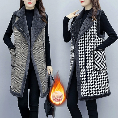 Демисезонный жилет, шерстяное длинное шерстяное пальто без рукавов, большой размер, средней длины